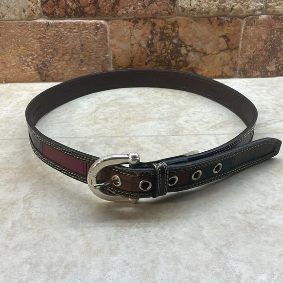 Fossil Women’s Belt Patchwork Color Block Genuine Leather Silver Buckle Size M - Picture 3 of 16